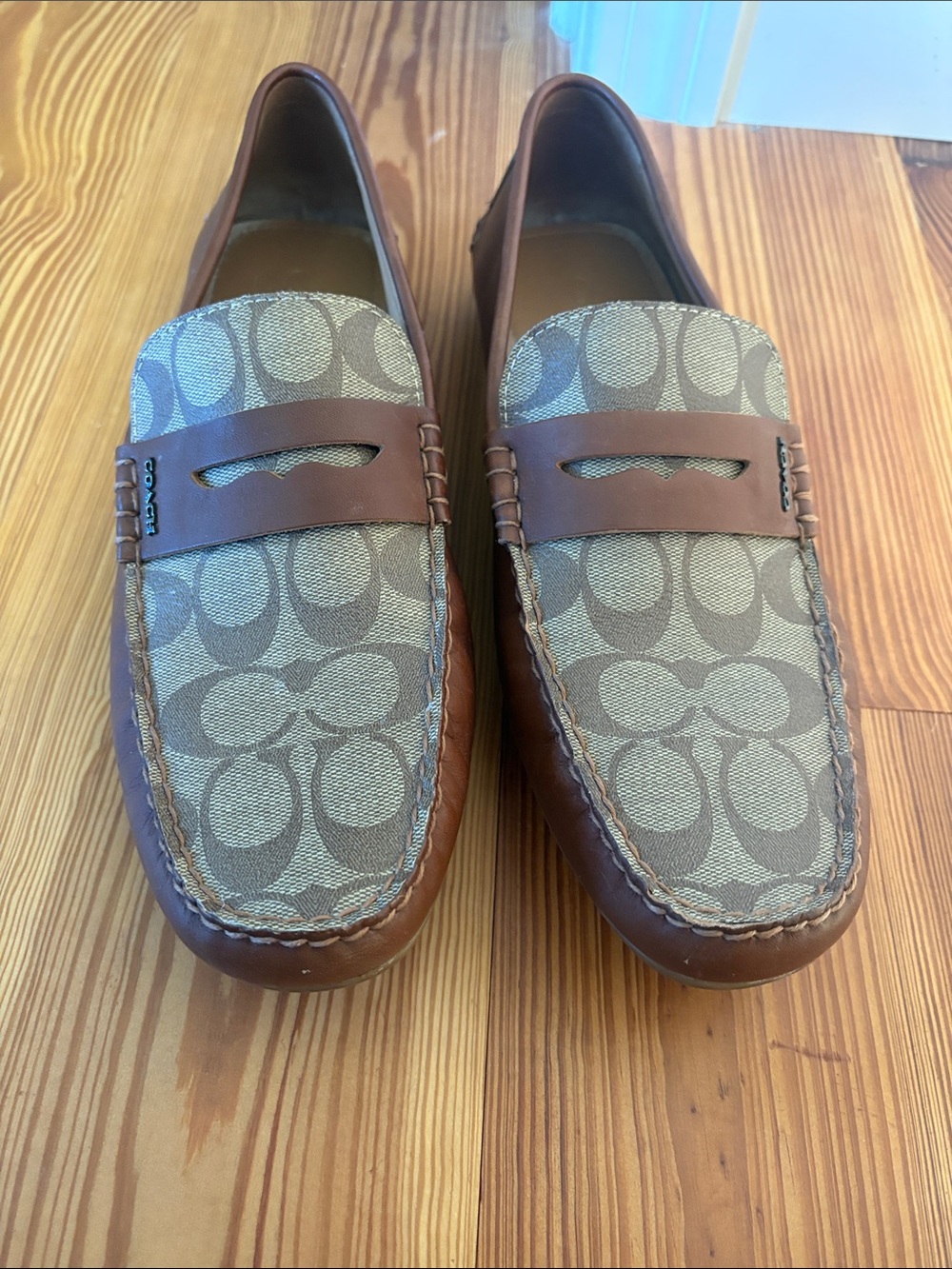 Coach Men's Tan & Brown Signature Canvas Penny Loafers